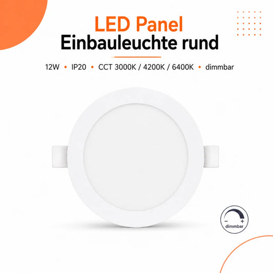 LED Einbaupanel Rund 12W Dimmbar CCT – 1120 Lumen, Ø 15,5 cm, 3000K/4000K/6500K.