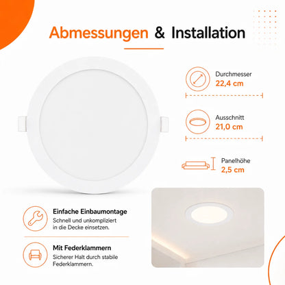 LED Einbaupanel Rund 18W Dimmbar CCT – 1800 Lumen, Ø 21 cm, 3000K/4000K/6500K.
