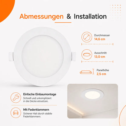 LED Einbaupanel Rund 9W CCT – 820 Lumen, Ø 14,6 cm 3000K/4000K/6500K IP20.