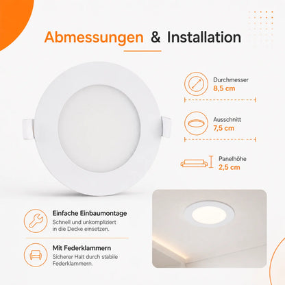 LED Panel Einbauleuchte Rund 3W CCT – 180 Lumen, Ø 8,5 cm, 3000K/4200K/6400K, IP20.
