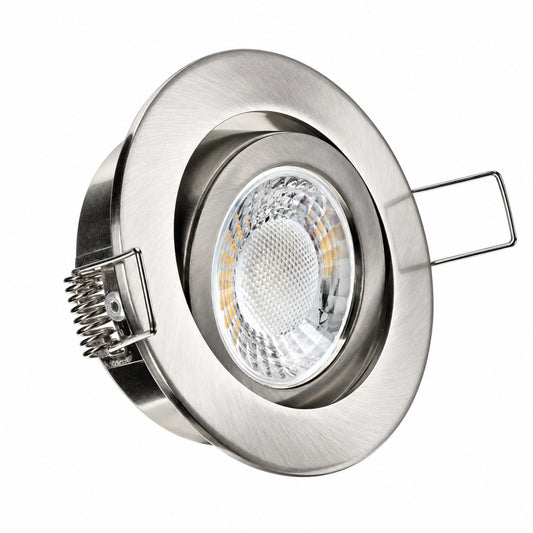 Runder Edelstahl-Einbaurahmen mit GU10-Fassung, Schwenkbar, 5W LED-Spot, 230V