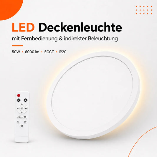 LED-Deckenleuchte rund 50 W Up &amp; Down – 6000 Lumen, Fernbedienung, 2700–6500 K, Ø 50 cm.