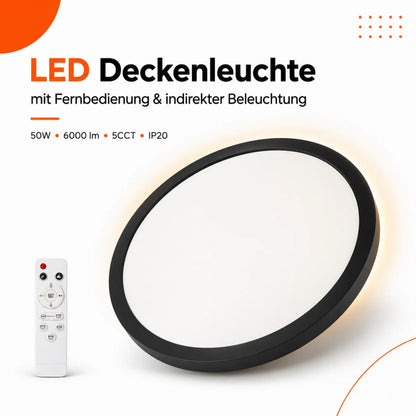 LED Deckenleuchte Rund Schwarz 50W Up & Down – 6000 Lumen, Fernbedienung, 2700–6500K, Ø 50 cm.