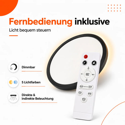LED Deckenleuchte Rund Schwarz 50W Up & Down – 6000 Lumen, Fernbedienung, 2700–6500K, Ø 50 cm.