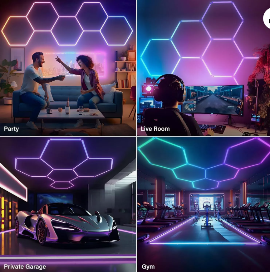 LED Hexagon 5 Waben Set RGBIC mit App & Fernbedienung 72W.