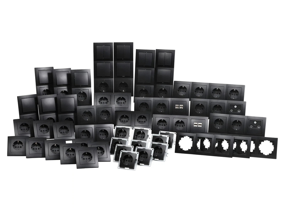 Schalter und Steckdosen Set McPower Flair "Megaset", matt schwarz, 100-teilig.