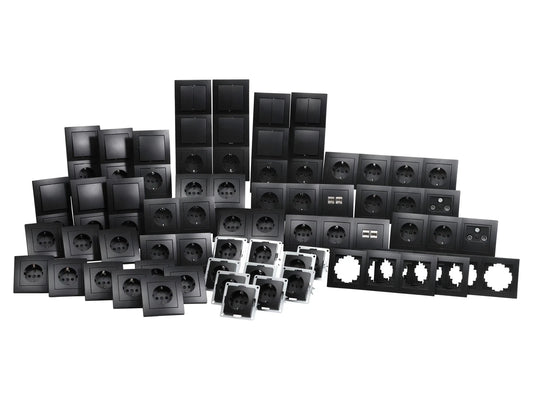 Schalter und Steckdosen Set McPower Flair "Megaset", matt schwarz, 100-teilig.