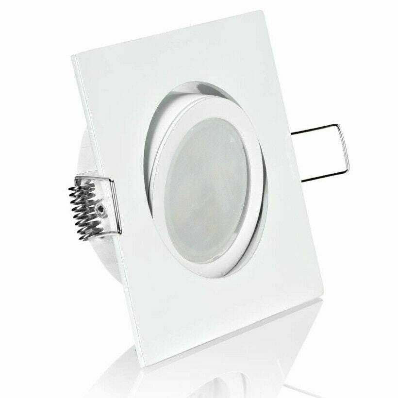 Aluminium Einbaurahmen Viereckig Weiß mit GU10 Fassung – Schwenkbar, 5W LED Spot, 230V, Kein Traffo