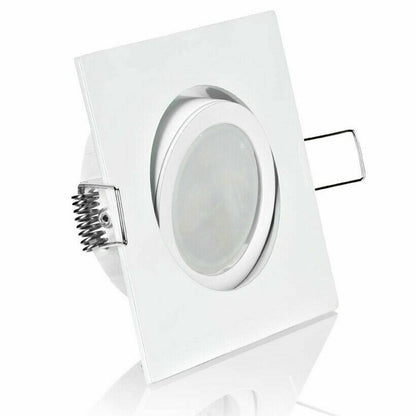 Aluminium Einbaurahmen Viereckig Weiß mit GU10 Fassung – Schwenkbar, 5W LED Spot, 230V, Kein Traffo